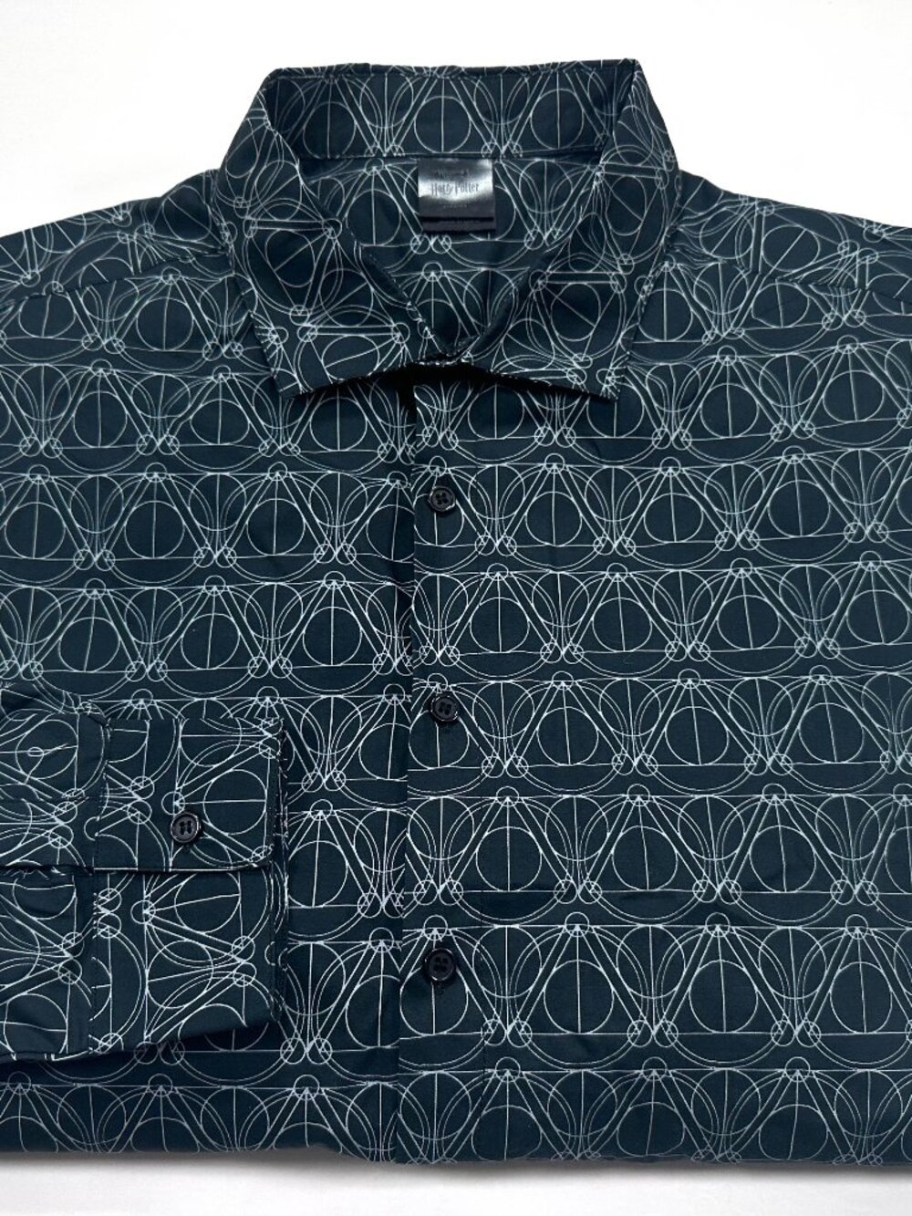 Harry Potter Deathly Hallows L Men's Long Sleeve Button Front Shirt